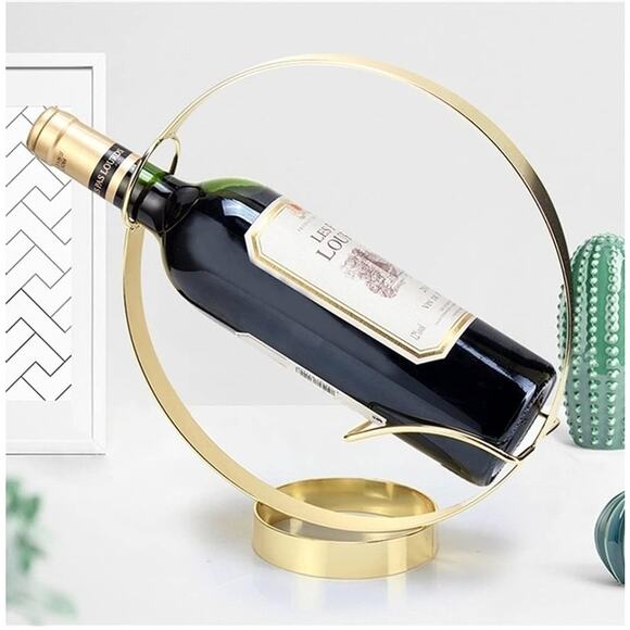 Modern Simple Circle Ring Tabletop Display Wine Rack Bottle Holder, Gold - Picture 6 of 10